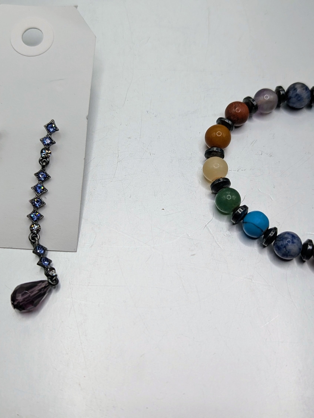 Beaded Multicolor Gemstone Bracelet with Blue Accent Earring